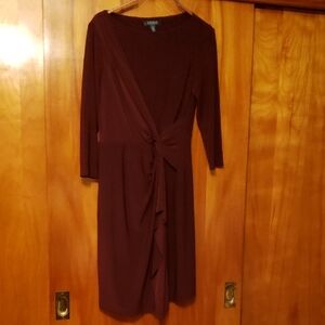 LAUREN RALPH LAUREN Burgundy Wine GARNET Long Sleeve Tie Front Dress